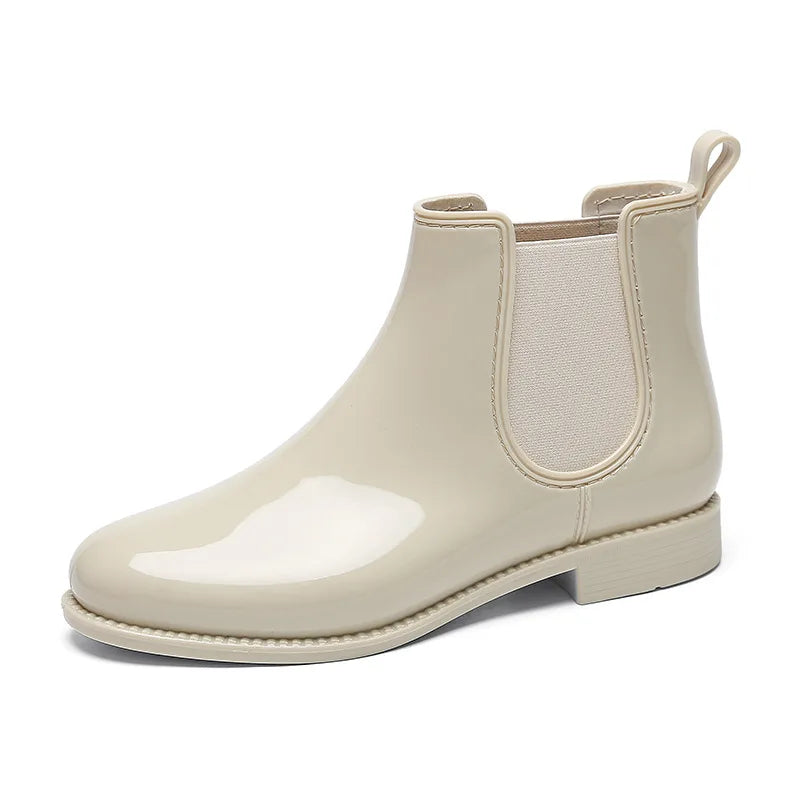 Bottines Chelsea de pluie Camille pour femme, crème verni