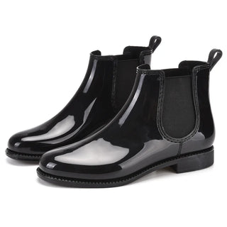 Bottines Chelsea de pluie Camille pour femme, noir verni