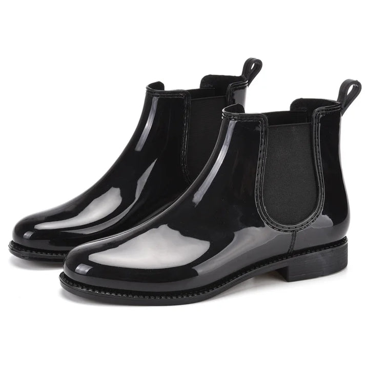 Bottines Chelsea de pluie Camille pour femme, noir verni