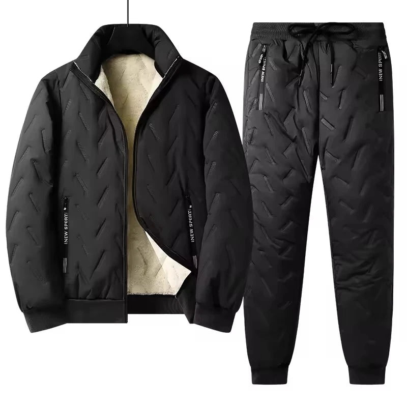 Ensemble thermique homme Gaspard noir – veste et pantalon doublés polaire