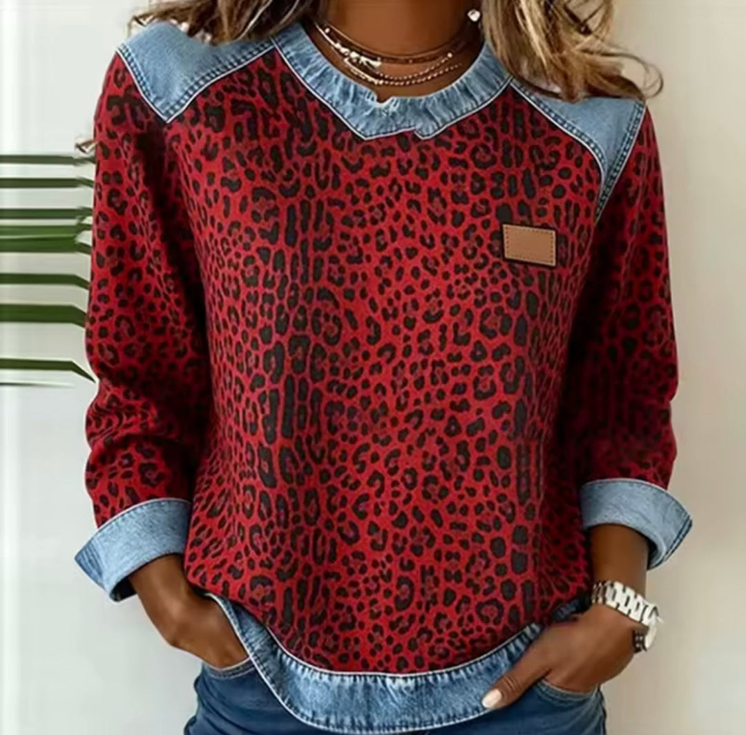 Hollyn™ | Pull à Imprimé Léopard avec Col en Denim