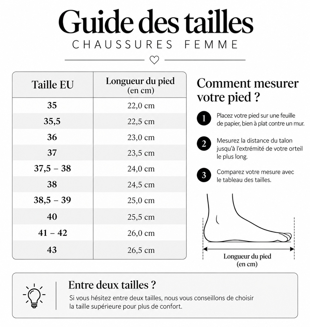 Guide des tailles – chaussures femme
