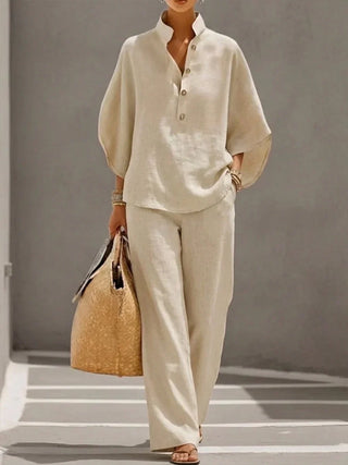 Maribel | Ensemble en lin avec manches chauve-souris et pantalon large