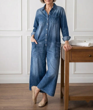 Diana | Salopette en denim vintage en coton lavé avec fermeture à boutons