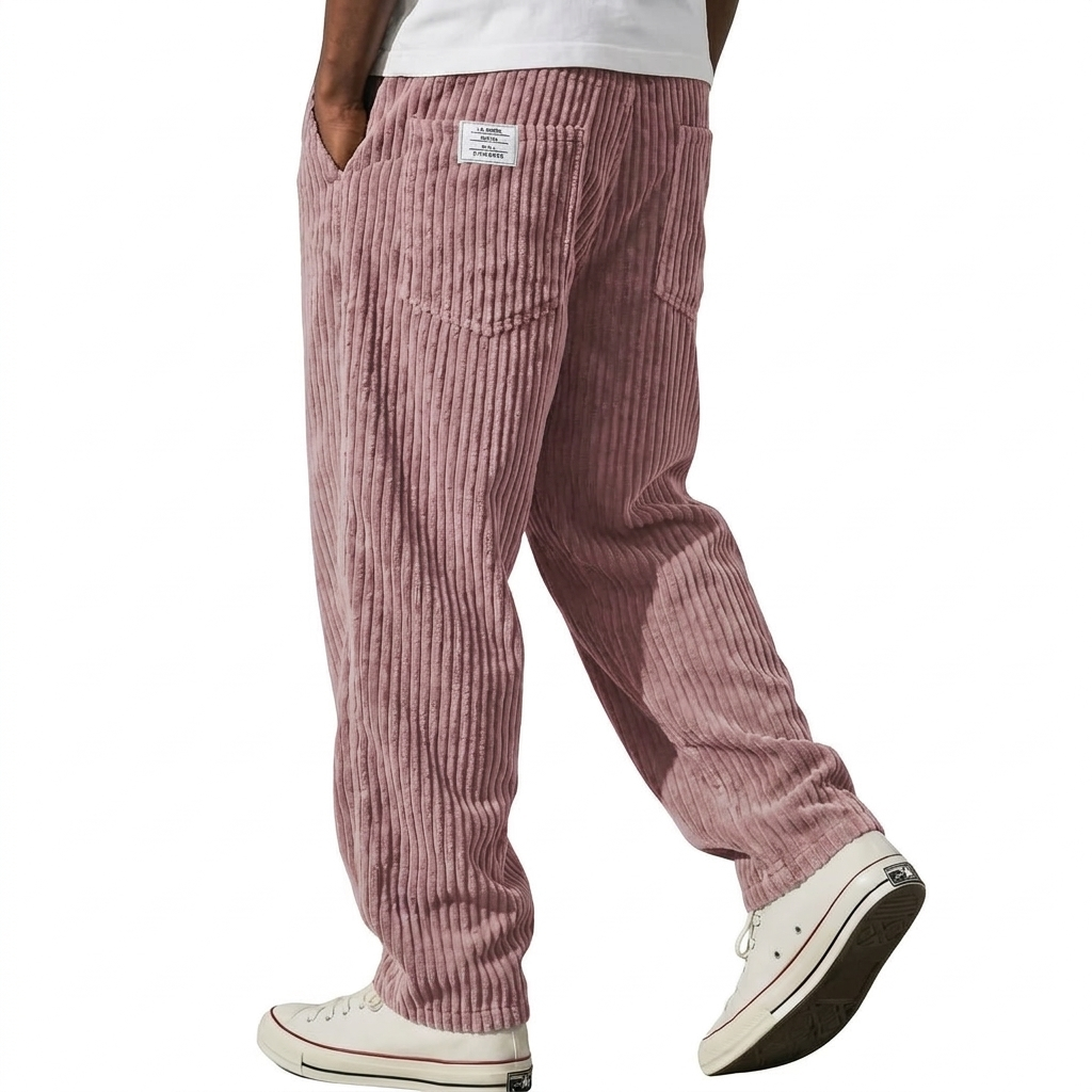 Pantalon Laurent en velours côtelé, coloris rose